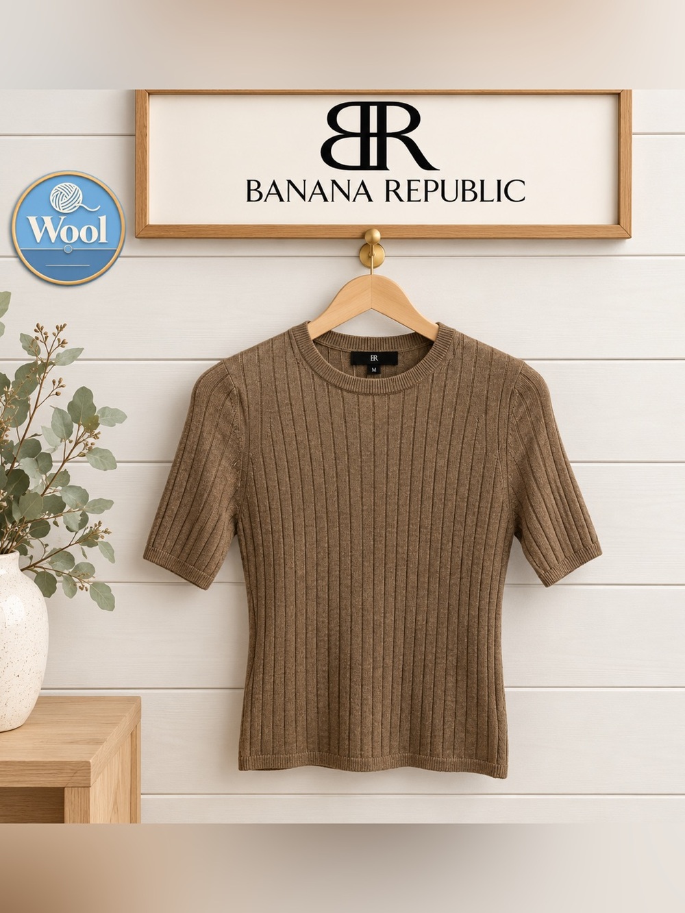 Banana Republic 100% Merino Wool Ribbed Sweater Top – Brown – Size M